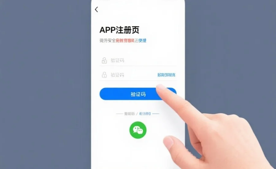 APP注册页面示意图，用户正在输入验证码，界面简洁明了，突出安全和便捷